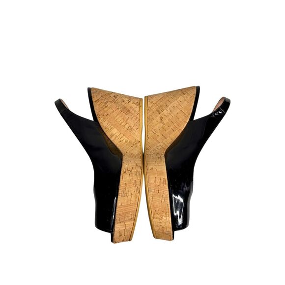 Stuart Weitzman black patent leather peep toe sling back wedges size 8.5 - Picture 14 of 14